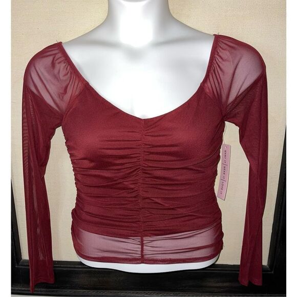 Crave Fame Burgundy Mesh Sleeve Top - Medium - Picture 8 of 10